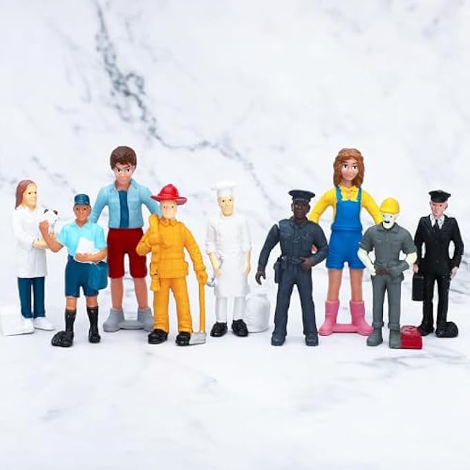 9 PIECES LITTLE PEOPLE FIGURES, HAND PAINTED REALISTIC ACTION PEOPLE MODEL TOYS, INCLUDE POLICEMAN PILOT FIREMAN MAILMAN CHEF AND MORE, SUITABLE FOR KIDS TODDLERS, DESKTOP DECORATION - Image 2